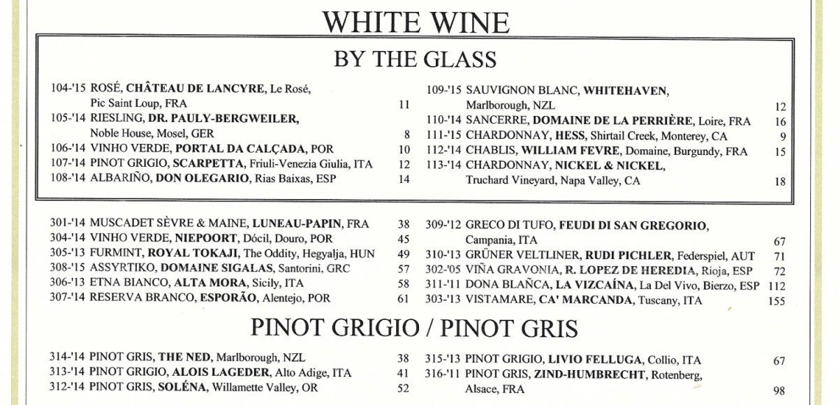modern wine list