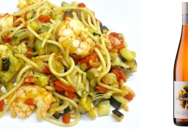 Receta & Vino. Spaghetti con verduras y gambas & Düfte Punkt